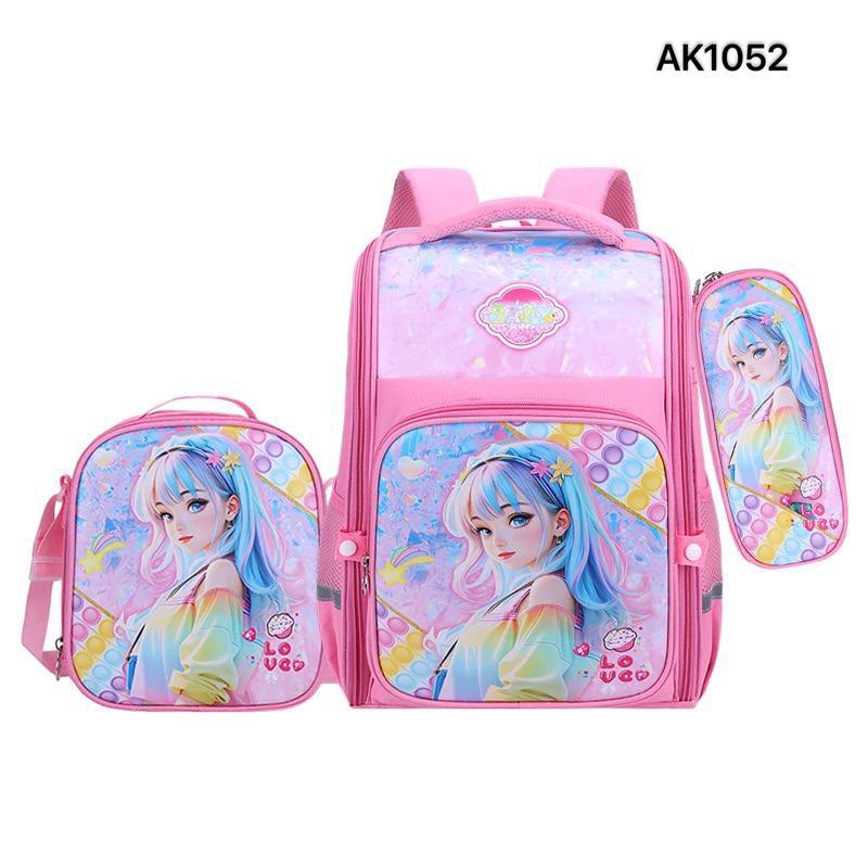 کوله پشتی 3 تیکه دخترانه خارجی صورتی