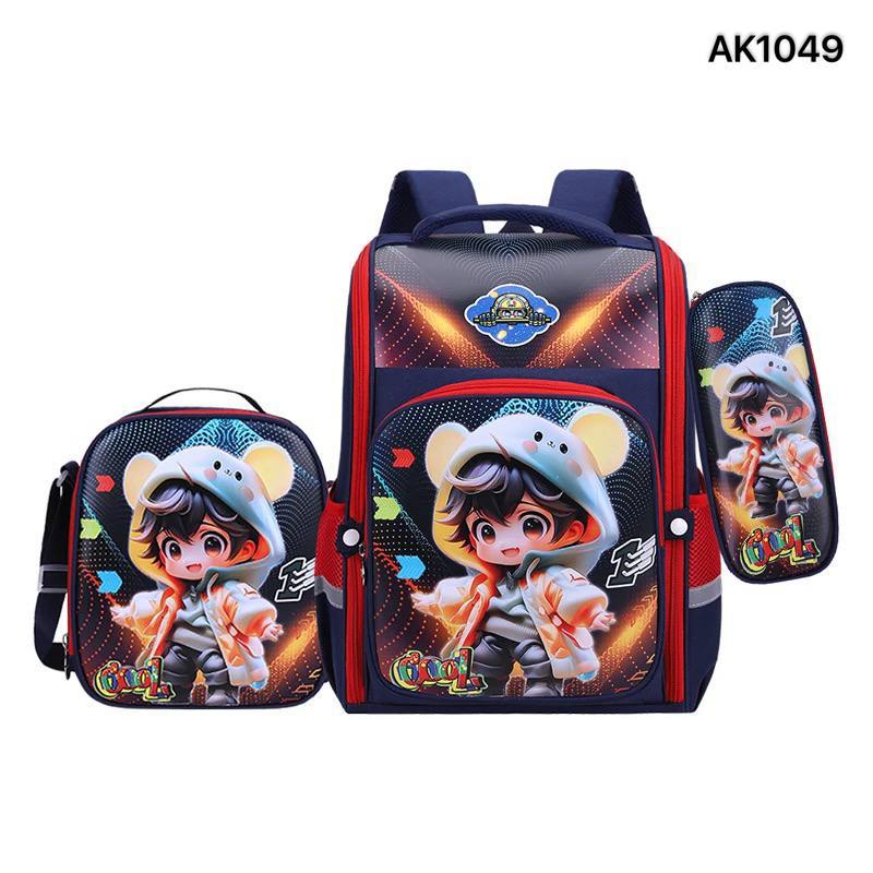 کیف مدرسه پسرانه 3 تیکه خارجی سرمه ای ak1049