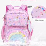 کیف دخترانه مدرسه طرح زنگین کمان صورتی و بنفش