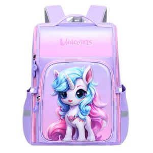 کوله پشتی مدرسه دخترانه صندوقی خارجی طرح پونی کد 8