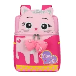 کوله پشتی بچگانه طرح گربه پاپیون دار صورتی کد2005