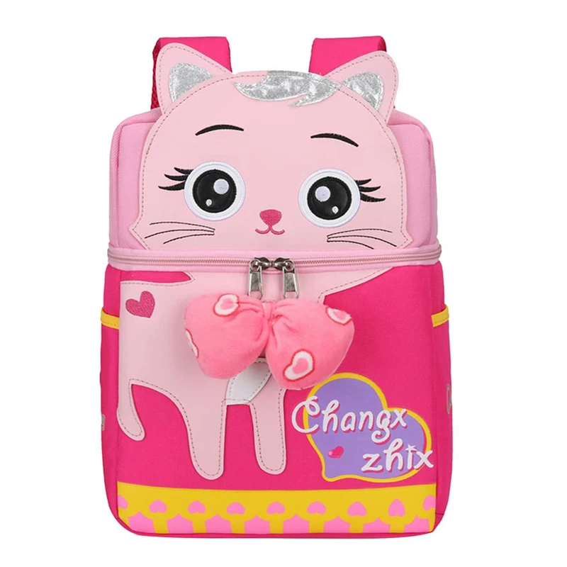 کوله پشتی بچگانه طرح گربه پاپیون دار صورتی کد2005