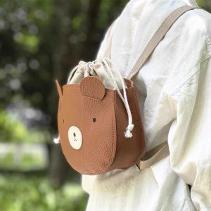 کوله بچه گانه  کوچک چرم مصنوعی خرس کوچولوی گوش دار با کیسه بند دار کد 7884