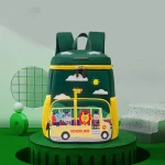 کیف سبز تیره کودک خارجی طرح سرویس مدرسه اتوبوسی برند اولنگ کد olang 6104