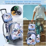 ست سهتکه کیف مدرسه با چرخ طرح فضانورد، شامل جامدادی و کیف غذا