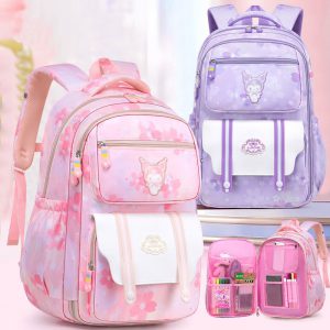 کوله پشتی مدرسه دخترانه جلوجامدادی دوخط با لوگو کرومی کد 77546