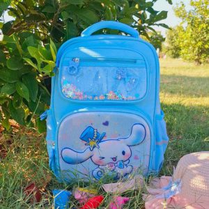 کوله پشتی مدرسه دخترانه طرح سینامورول کلاه دار کد 1411