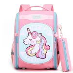 کوله پشتی دخترانه مدرسه ای طرح اسب تک شاخ با جامدادی کد 6988