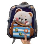 کوله پشتی کودک طرح خرس سفید سه بعدی فایبر براق کد 124