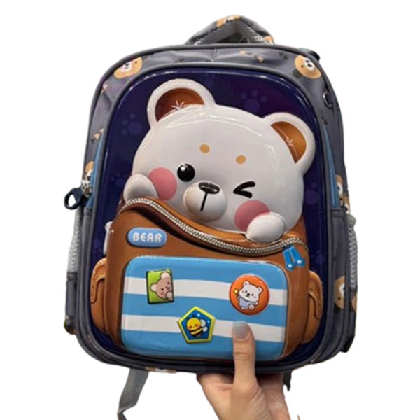 کوله پشتی کودک طرح خرس سفید سه بعدی فایبر براق کد 124