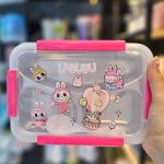 ظرف غذا استیل طرح لبوبو رنگ صورتی