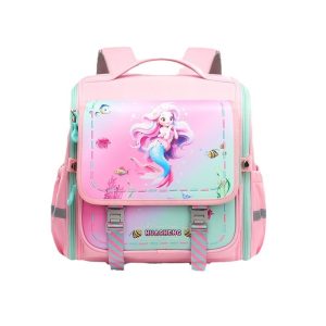 کوله‌پشتی دخترانه صندوقی با طرح انگلیسی و تصویر پری دریایی