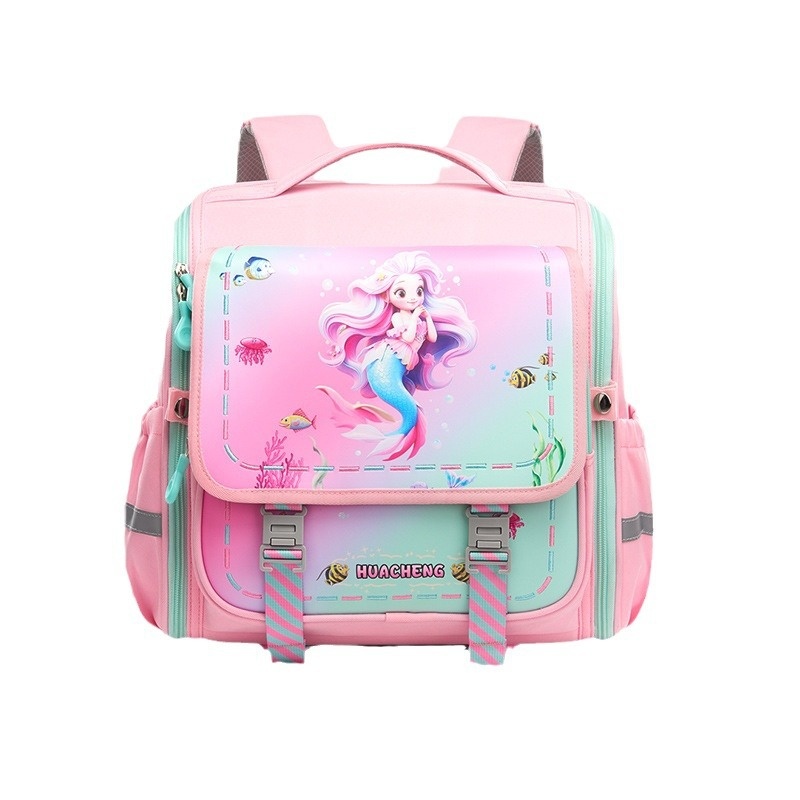 کوله‌پشتی دخترانه صندوقی با طرح انگلیسی و تصویر پری دریایی