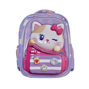 کوله پشتی کودک طرح گربه سه بعدی فایبر براق کد 127