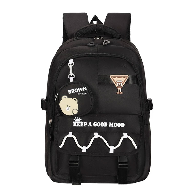 کوله پشتی مشکی با کیف کوچک طرح خرس