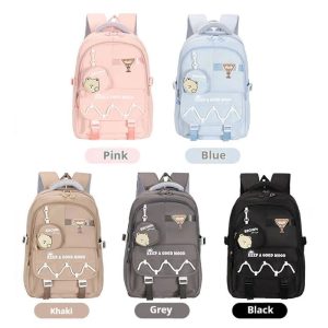 کوله با کیف کوچک طرح خرس کد 6554 (بند سفید جلو)