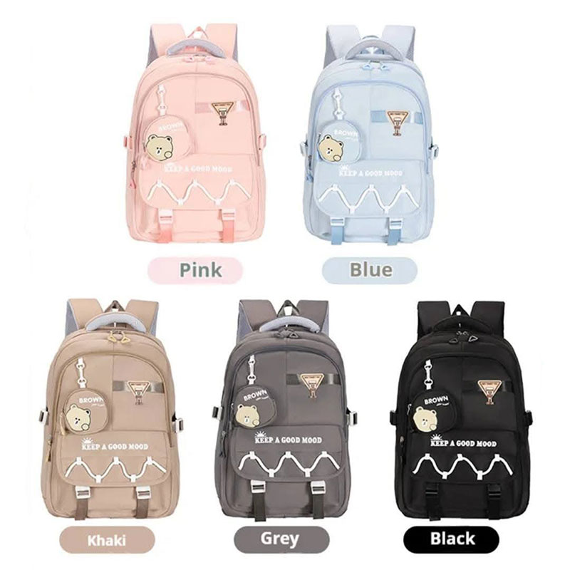 کوله با کیف کوچک طرح خرس کد 6554 (بند سفید جلو)