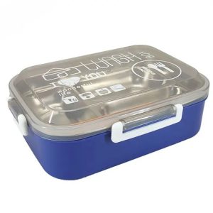 ظرف غذا استیل سه قسمتی واشر دار همراه قاشق کد 1446