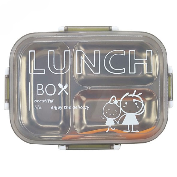 ظرف غذا استیل سه قسمتی واشر دار همراه قاشق کد 1446