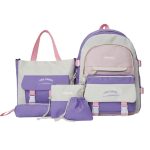 کولهپشتی و کیفهای ست مدرسهای پنج تکه طرح خرگوش با رنگ بنفش