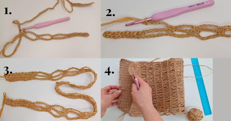 مراحل بافت کیف رافیا - آموزش دوخت کیف با نخ رافیا