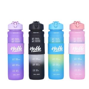 قمقمه ورزشی نی دار دور سیلیکونی 1 لیتری Hello