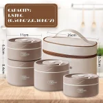 ابعاد لانچ باکس ۴ تکه استیل دوجداره با کیف برزنتی عایقدار