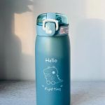 فلاسک سبزآبی فانتزی HS0202 با نی بهداشتی و درپوش قفلدار