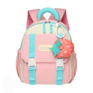 کولهپشتی بچگانه توت فرنگی صورتی با ظاهری شاد و کودکپسند