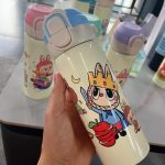 قمقمه استیل لبوبو دوجداره رنگ آبی با طراحی کارتونی Labubu