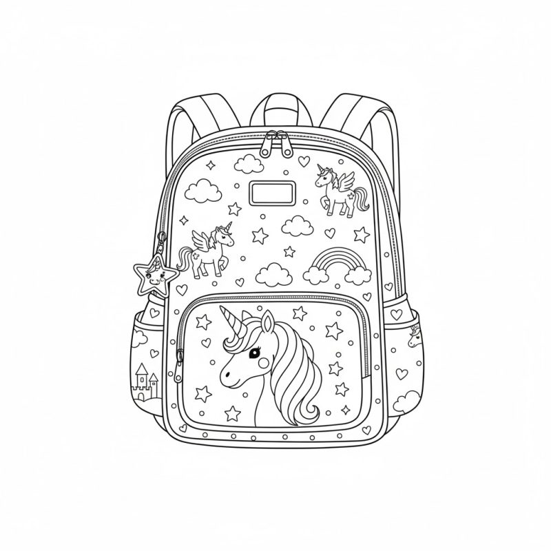 طرح آماده پرینت برای نقاشی کیف مدرسه دخترانه طرح یونیکورن