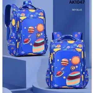 کوله پشتی مدرسه طرح سیارات آبی رنگ کد 00333